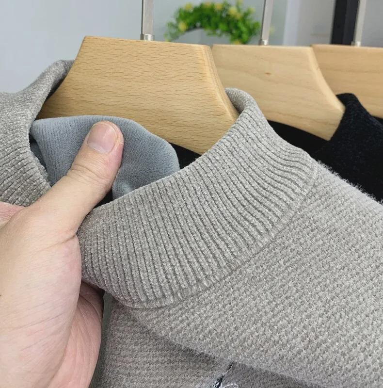 Men's Chenille Half Turtleneck Sweater - Winter Warmth with Plus Velvet Layer