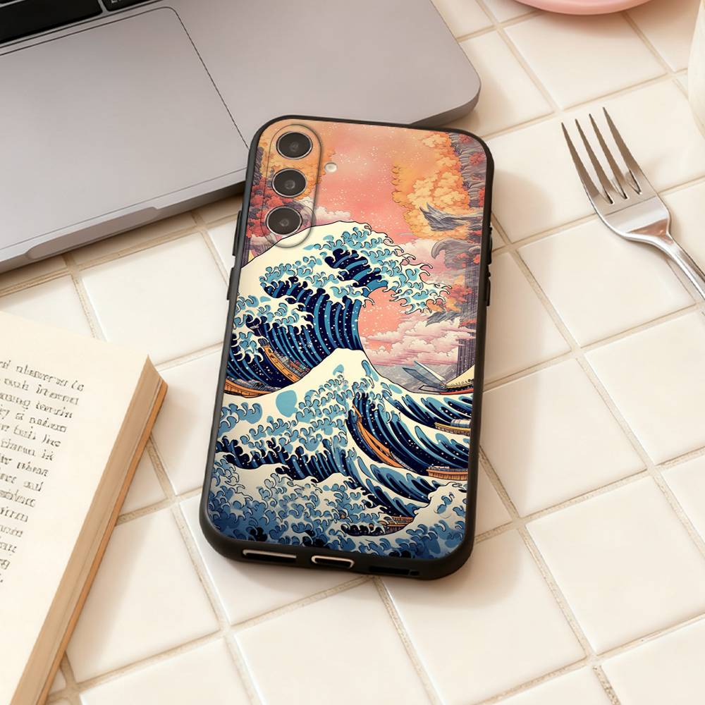 Japanese Ukiyo-e Ocean Waves phone Case For Samsung Galaxy A73,A72,A71,A70,A53,A52,A51,Others Soft Black Shell