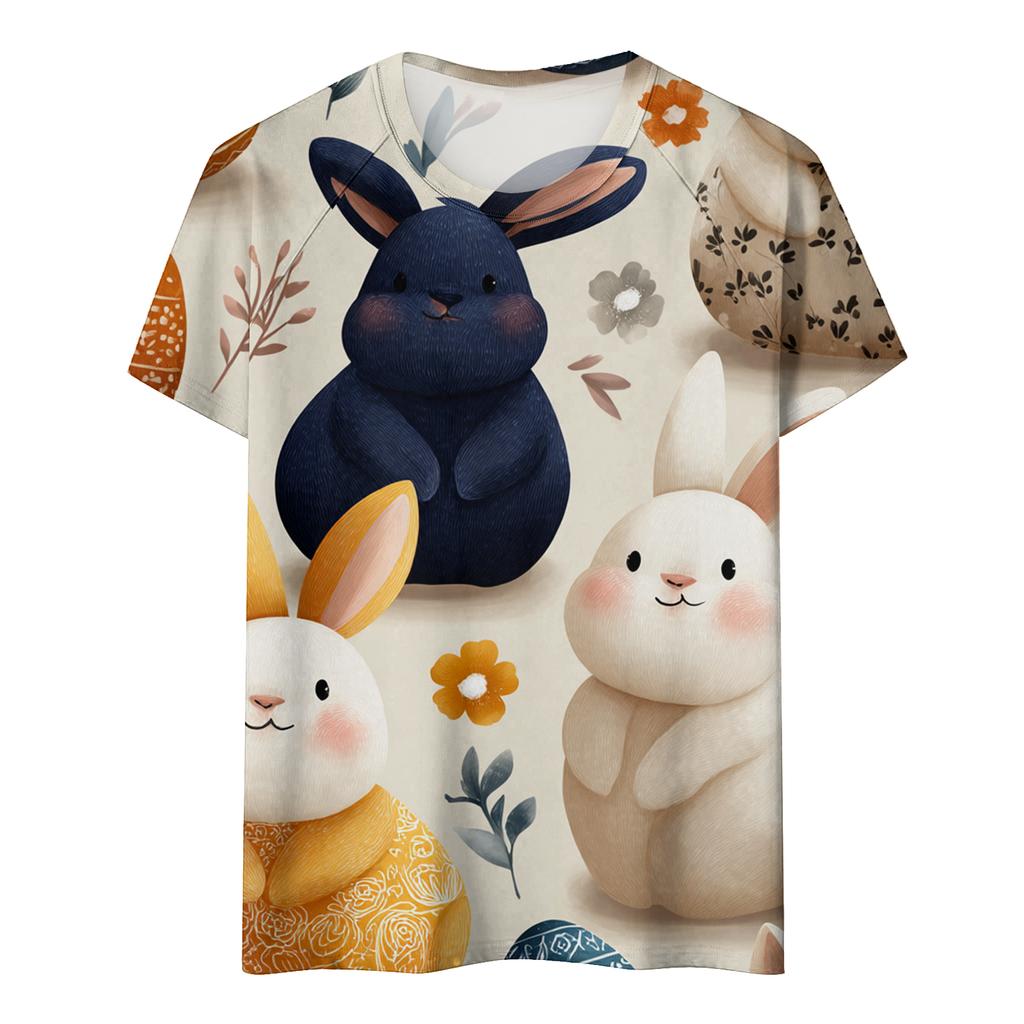 Women's Fashionable Casual Short-Sleeved Raglan Sleeve Easter Print T-Shirt Top