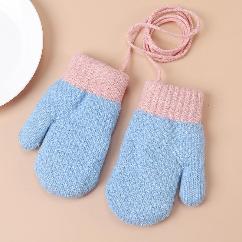 Children's Winter Plus Velvet Gloves Small Children's Bag Finger Halter Neck Yarn Warm Knitted Gloves Baby Solid Color Simple Gloves