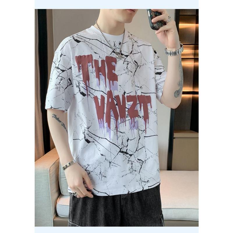 

High Street Letter Printed T-shirts Summer New Short Sleeve Casual Men s Clothing Fashion Contrasting Colors American Pullovers L белый