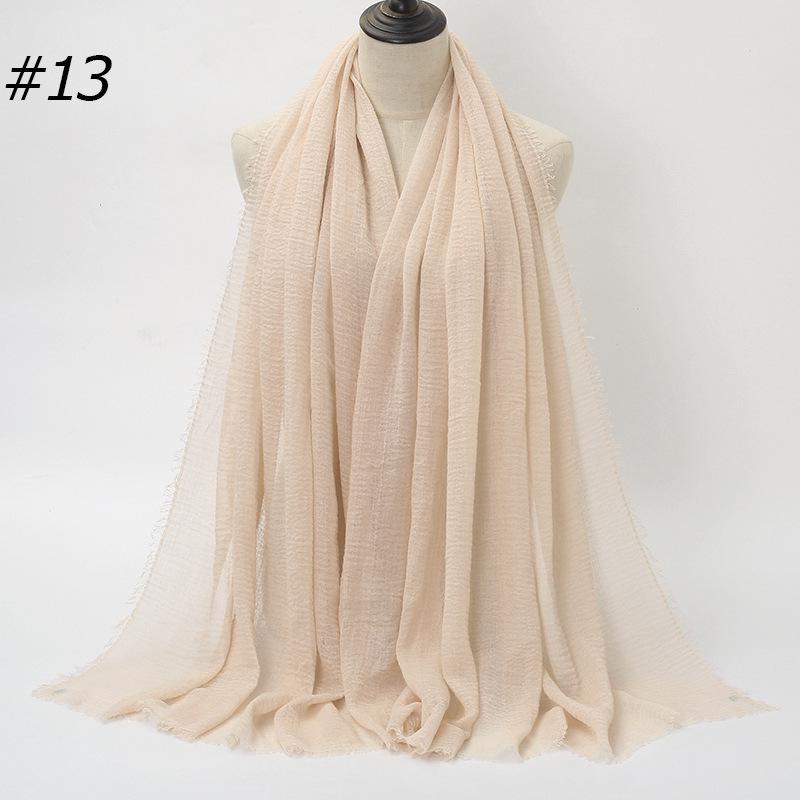 Solid Color Wrinkled Cotton-Linen Feel Women's Headscarf with Fur Edge