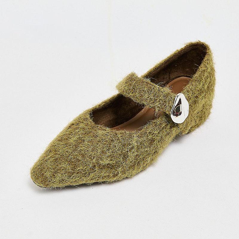 

Leather fur shoes winter new lady style special-shaped streamer fastener wool single shoes women s shoes 40