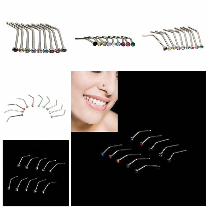 10 Stück Strass Edelstahl Schraube Nase Hoop Ring Stud Body Piercing Schmuck