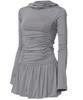 Peulleeoeob Hooded High Neck Long Dress (Fl-185_Gray)