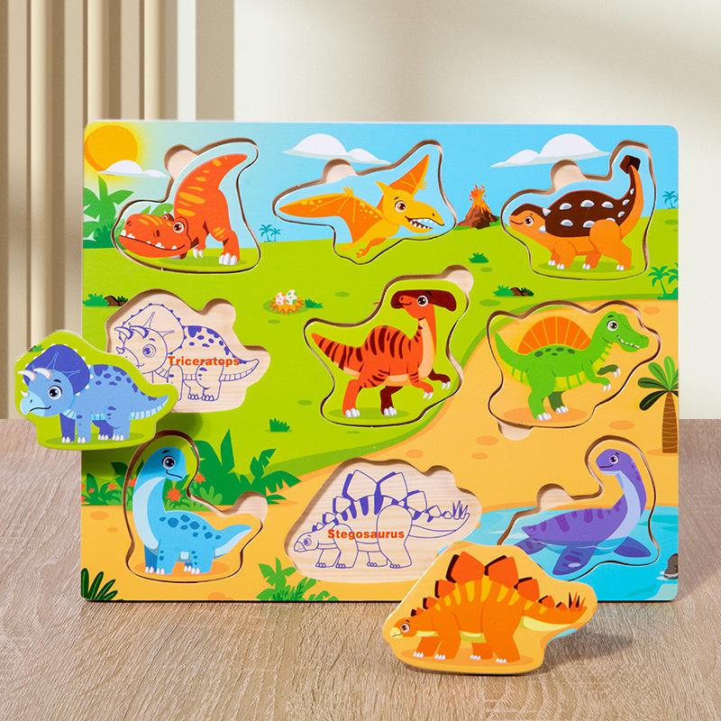 

Деревянные развивающие игрушки для детей раннего возраста, познавательные головоломки, упражнения на координацию движений и глаз Dinosaur