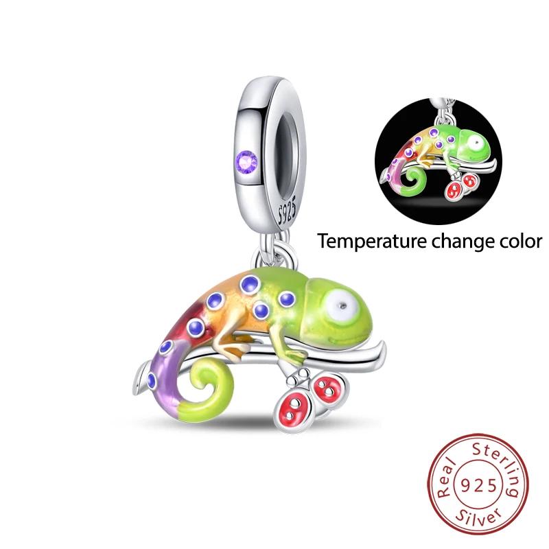 100% Copper Colorful Chameleon Animal Charms Beads Fit Qikaola Original Bracelets Diy Birthday Jewelry Making