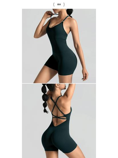 Seamless One-Piece Yoga Suit with Elegant Back and Peach Hip Design