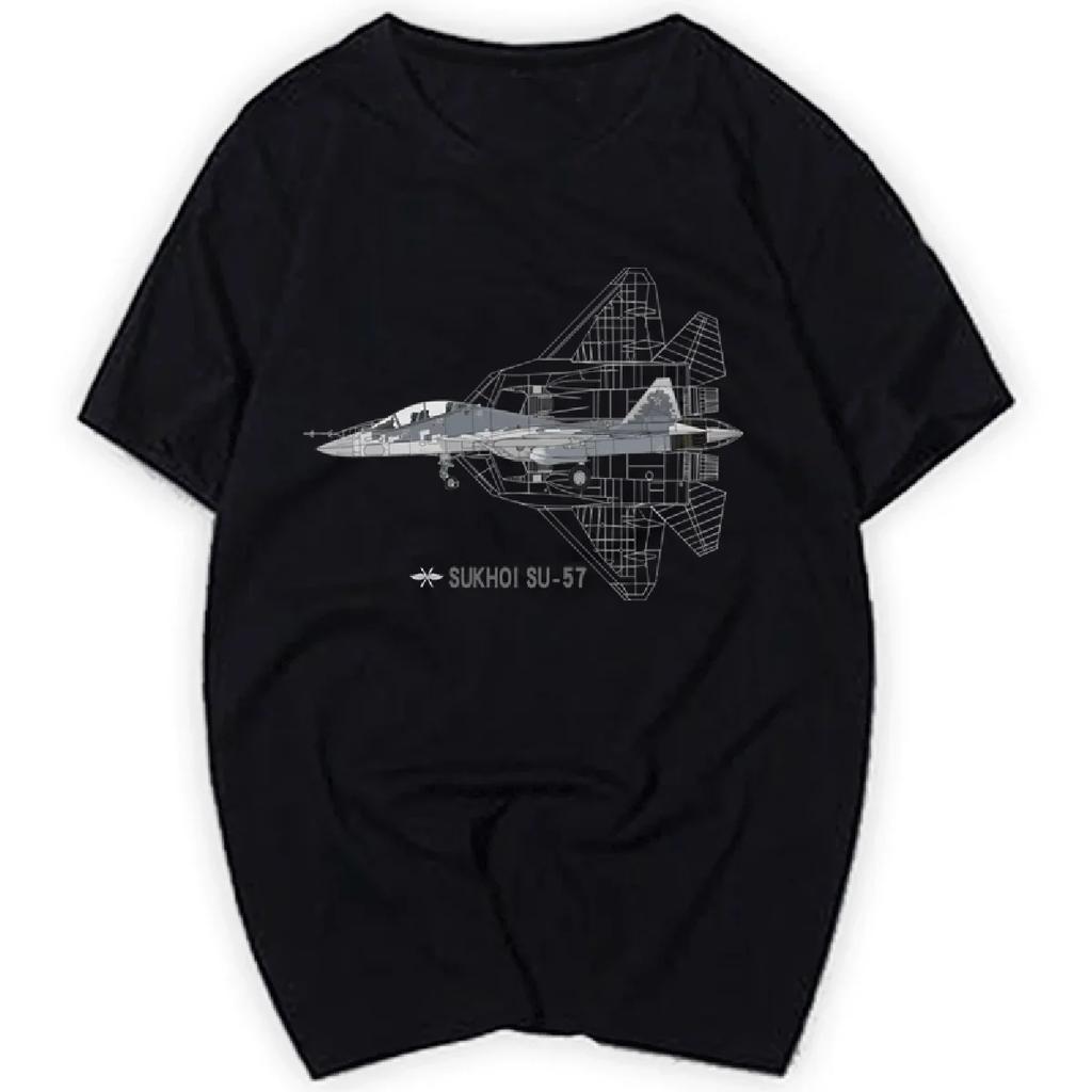 Russian PAK FA Sukhoi Su57 Falon Stealth Fighter TShirt 100 Cotton ONeck Short Sleeve Summer Casual Mens Tshirt Streetwear