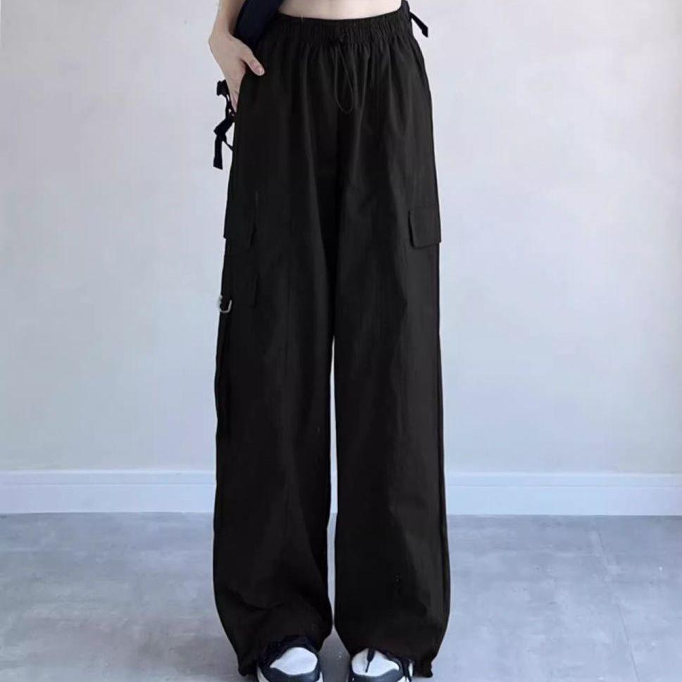 AmericanStyle Summer Thin Cargo Pants for Women  HighWaist Drawstring AnkleCropped Loose Casual WideLeg Trousers for Commuting and Sports