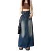 Denim A Line Skirt With Vintage Wash For Casual Wear