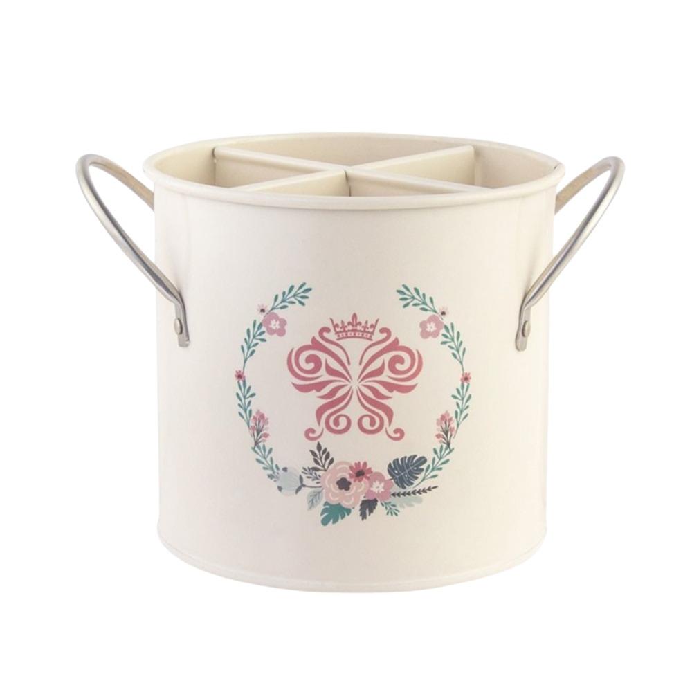 Retro Style Kitchen Storage Bucket With Divider Iron Material Draining Rack Durable Construction 4 Grids Kitchen Storage Box