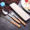 Wooden Handle Stainless Steel Tableware Three-piece Set Chopsticks Fork Spoon Students Outdoor Travel Gift Tableware Set