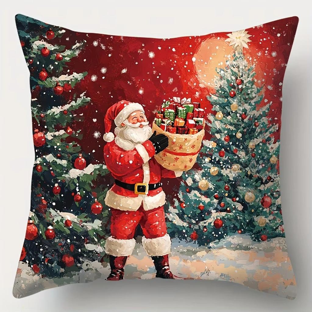 Home Decor Santa & Snowmen Christmas Pillow Covers Pattern Cushion Cover Suitable for Sofa Bedroom Car Pillow Cover