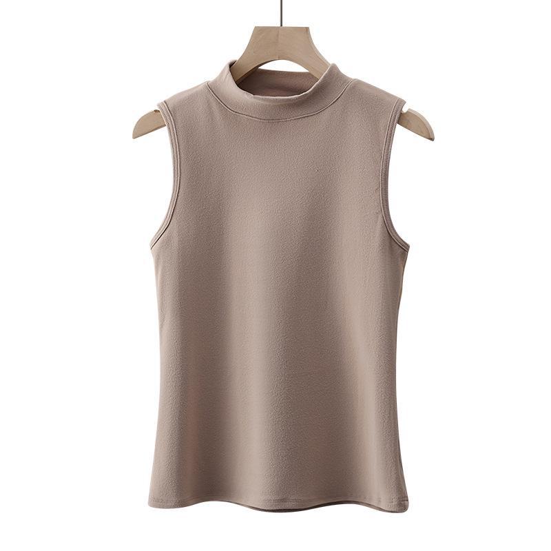 2024 Women's Brushed Thermal Vest: Velvet Half-High Collar, Sleeveless, Wear Indoors or Out