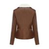 Women Fashion Slim Fit Pu Leather Jacket Long Sleeve Lapel Collar Zipper Fall Winter Coat