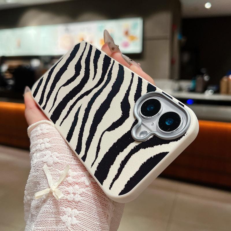 Zebra-Print Shockproof Soft Case For iPhone 16 Pro Max 15 Pro 14 Plus 13 12 11 Lens Protection Matte Leather Texture TPU Slim Phone Cover
