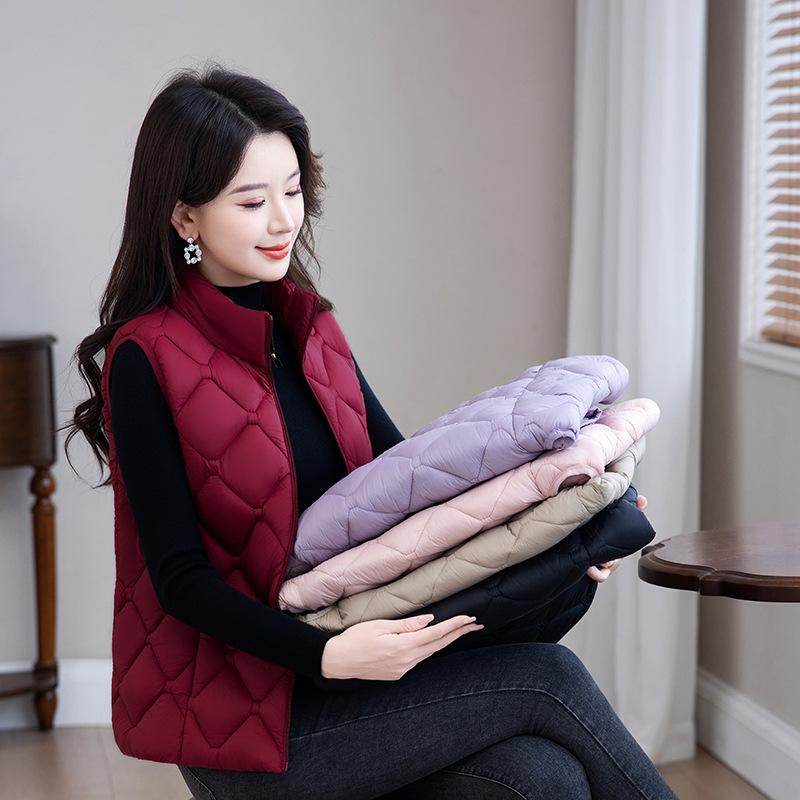 Dámská lehká vesta s vatováním z bavlny Nová péřová vesta s vatováním z bavlny Stojáček Tílko Krátká vesta na podzim a zimu.