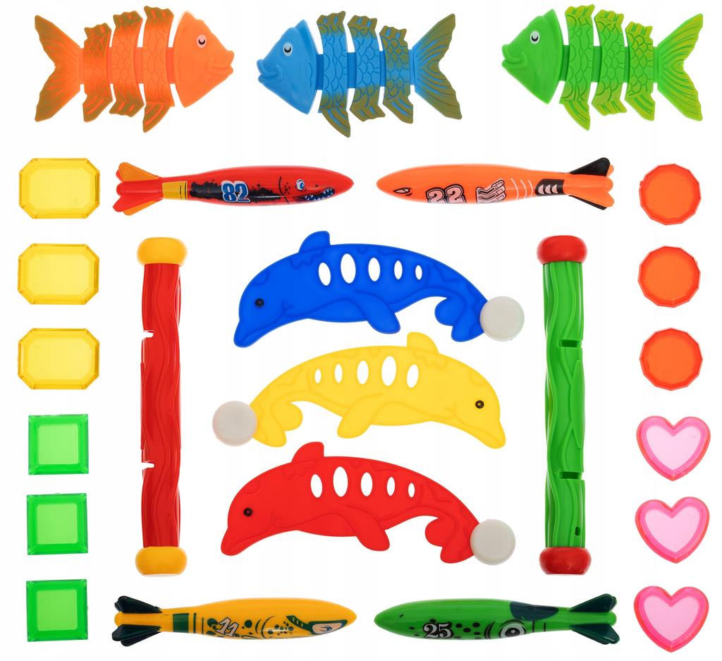Toys for the Pool, Bath, Bathtub, Diving, Water, Set of 34 Pieces