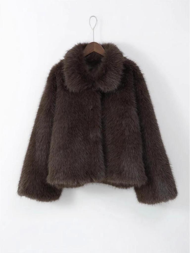 Cappotto invernale alla moda europea e americana da donna 2024, in finta pelliccia marrone