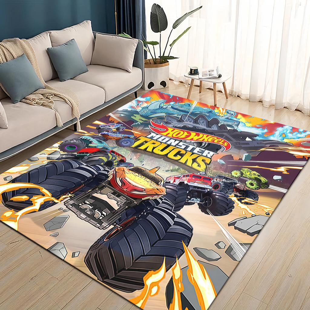 3D Hot W-Wheels Monster Závodní Auto Plocha Koberec, Koberec pro Obývací Pokoj Dětský Pokoj Pohovka Rohožka Dekorace, Protiskluzová Podlahová Rohož