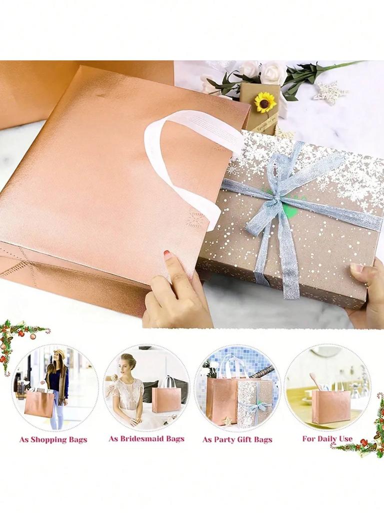 D2 10Pcs Silver Gold Reusable Gift Tote Grocery Shopping Bag Gift For Bridesmaids Birthday Party Wedding Bachelor Party Supplies