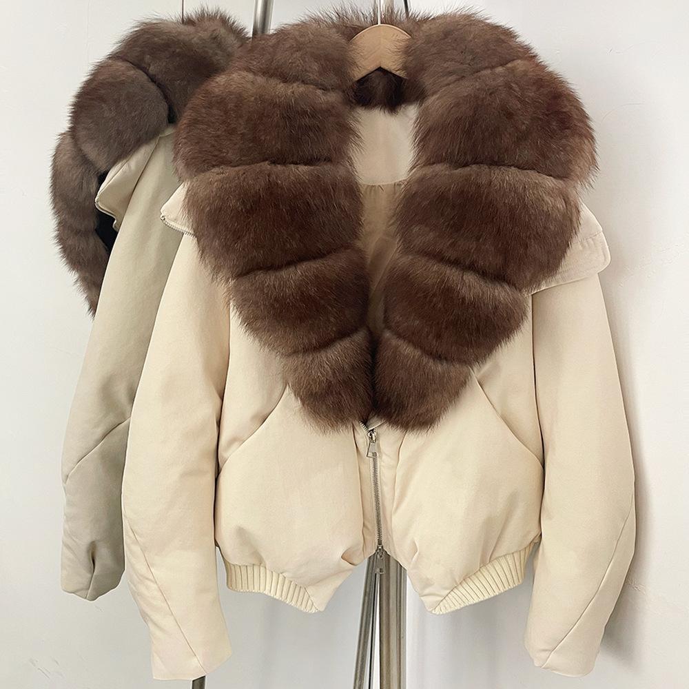 Europe and the United States new natural real fox fur collar down jacket autumn and winter versatile thickened warm women's short coat