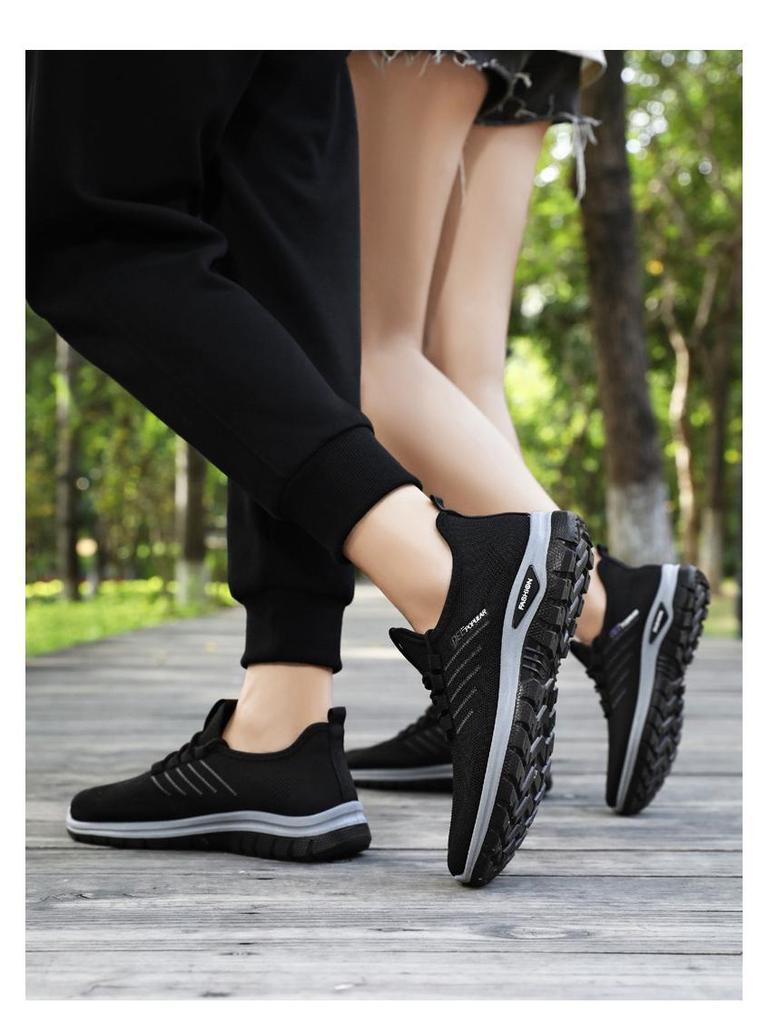 Men's Big Size Breathable Flyknit Sneakers - Casual, Versatile, Odor-Resistant, Solid Color Shoes