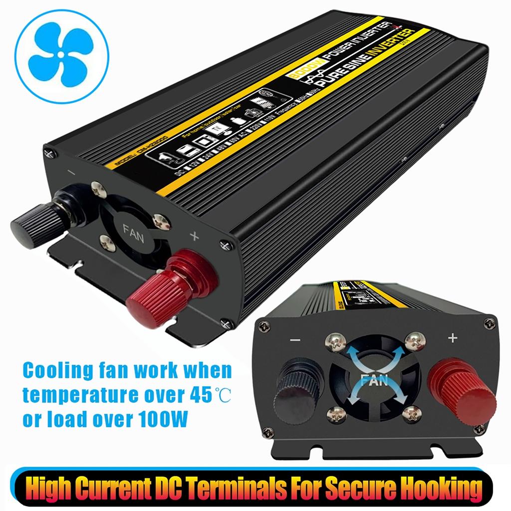 LCD Display Solar Power Inverter 12V 24V To 110V/220V Pure Sine Wave Voltage Transformer Car Charge Converter 8000/10000W