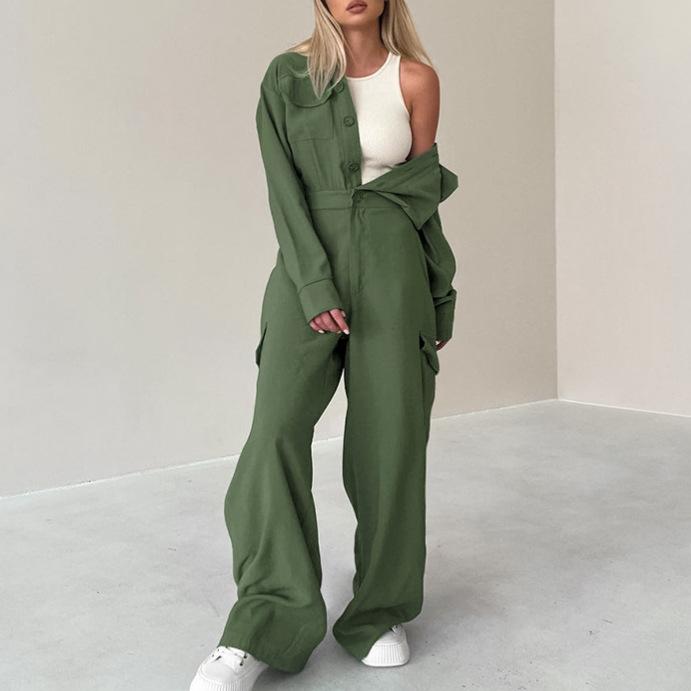 Осень и Зима Инструментальный Свободный Повседневный Комбинезон Чувство Дизайна Мода Темперамент Для Поездок S зелёный