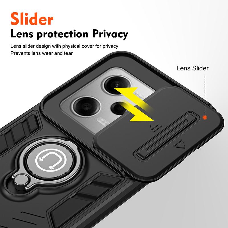 For POCO X5 Slide Camera Lens Protector Armor Case For Xiaomi Poco X5 Pro Military Grade Bumpers Magnet Ring Cover For POCO X5