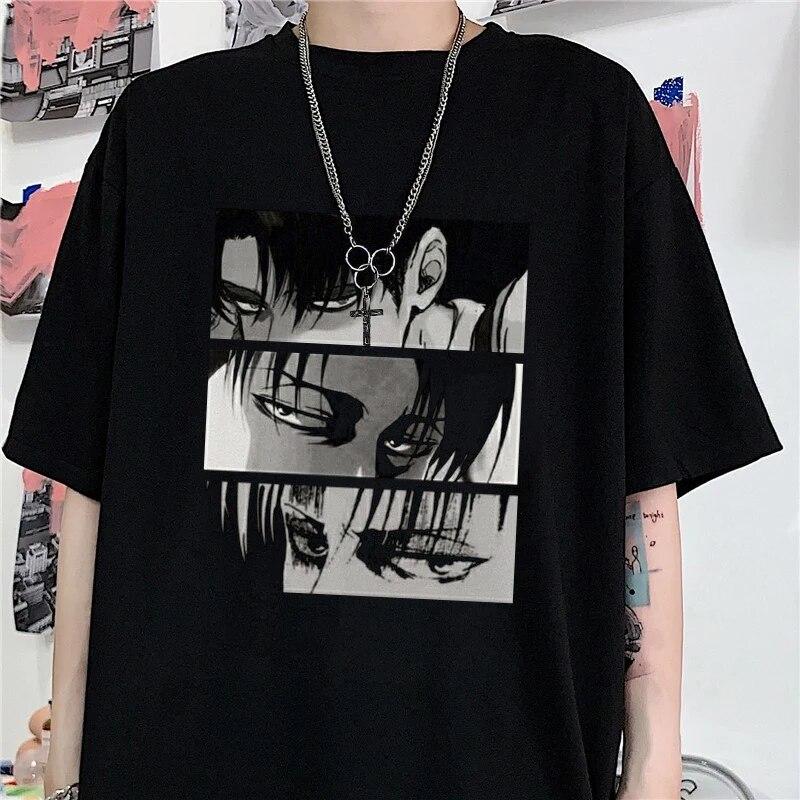 Plus Size Anime Attack On Titan Women's T-shirt Levi·Ackerman Eye Punk Tops Summer Harajuku Loose Gothic Short Sleeves Tshirt