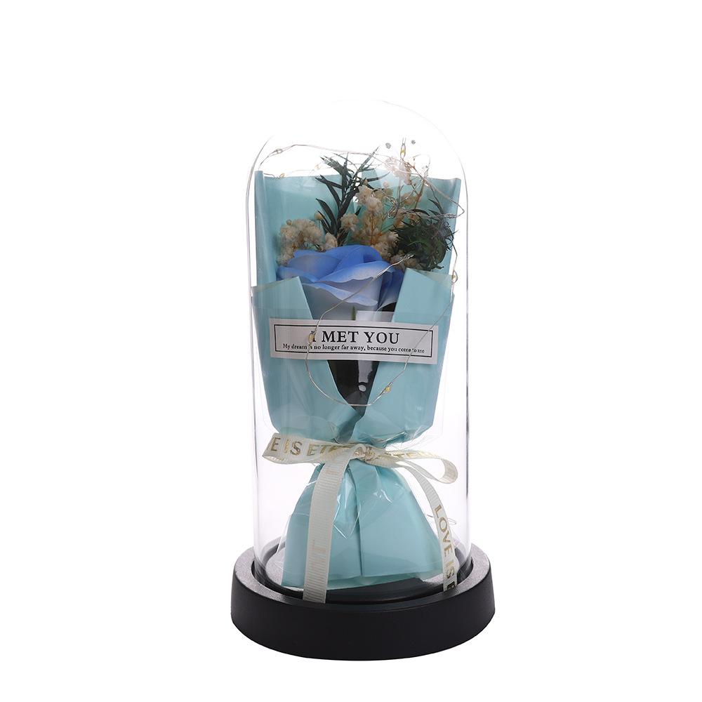 Qixi Festival Valentine's Day Gift Glass Cover Immortal Rose Soap Flower for Boyfriend and Girlfriend Exquisite Ornament