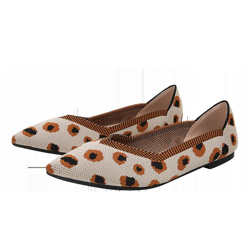 

Принцесса, тот же темперамент весны и осени 2025 года Фань Фэйткацкие цветные туфли на плоской подошве вязаные туфли плетеные остроносые туфли-лодочки туфли Doudou 43 цветной печати леопарда