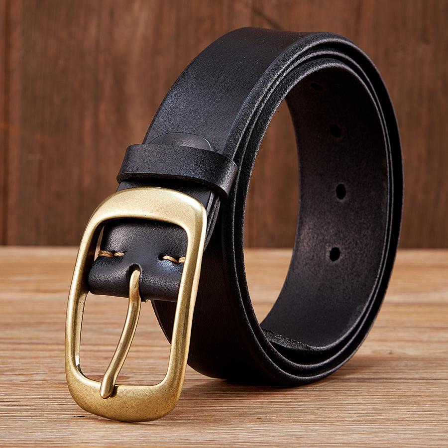 3.8CM Men's Genuine Leather Belt Luxury Designer Brass Pin Buckle Belts Pure Cowskin Vintage Strap Male Jeans Belt for Man