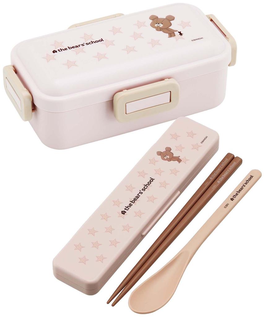 Skater Chopsticks and Spoon Set for Adults (18cm, Quiet, Made in Japan) - The Bears' School Cocoa Design - CCS3SAAG-A