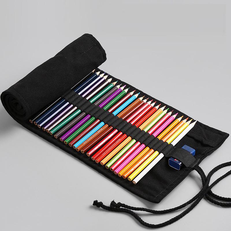 Handmade Canvas Pencil Roll - Large Capacity (36/48/72 Slots) for Colored Pencils, Sketching & Stationery