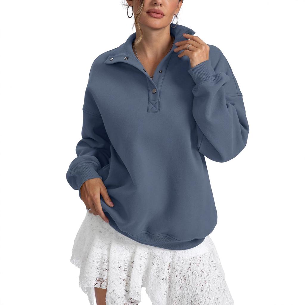 Autumn and winter new long-sleeved button-up sweater fashionable casual women's fleece sweatshirt