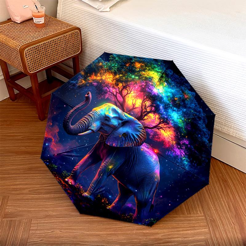 1 PC Automatic Folding Umbrella - Elephant Galaxy Pattern, Portable & Foldable Design with 8 Ribs, Christmas Birthday Gifts