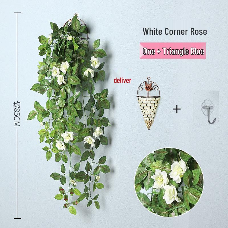 Decorazione con Rampicante di Rose da Appendere a Parete per Interni - Cesto di Fiori Artificiali per Soggiorno