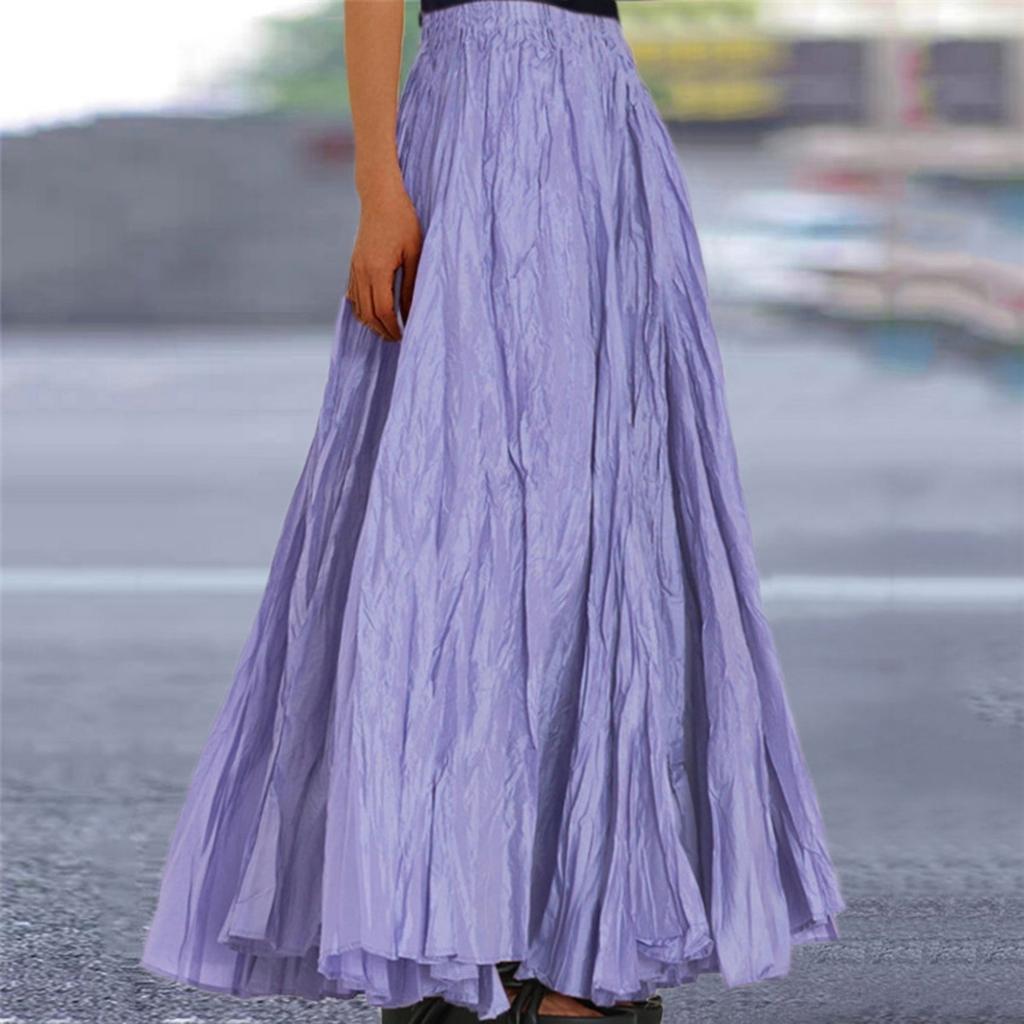 Women's  Casual Pleated Solid Color Half Skirt, Pleated A-line Skirt, Large Swing Floor-length Skirt