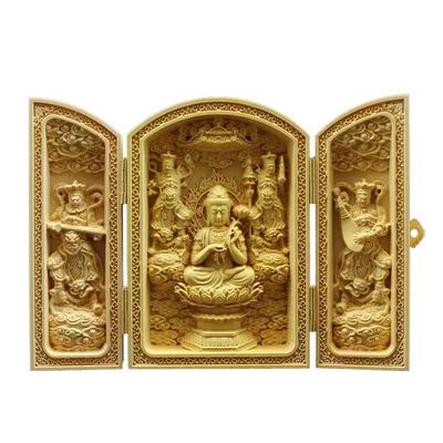 Wooden Buddha Statue "Sankaibutsu" (Bodhisattva Seishi) - Zodiac Amulet for the Year of the Horse. Carved from Boxwood. Good Luck Charm, Protective De