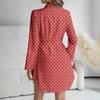 Women's Loose-fitting V-neck Long-sleeved Dress Print Work Shirt Dress