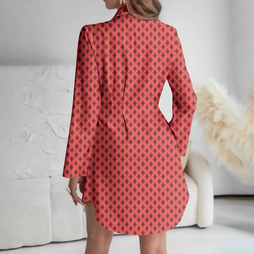 Women's Loose-fitting V-neck Long-sleeved Dress Print Work Shirt Dress