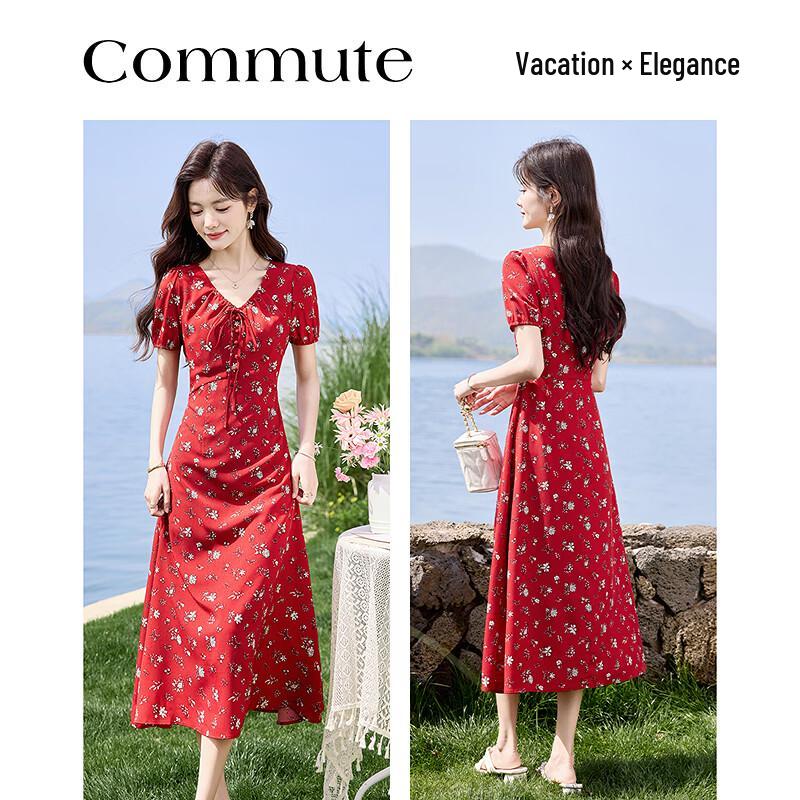 Elegant Vacation Print Short Sleeve Midi Dress