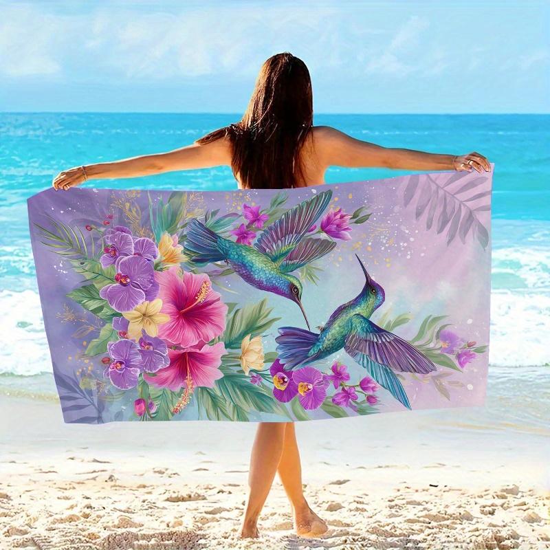 Tropical Hummingbird Floral Print Beach Towel Hibiscus Orchid Flower Design Quick Dry Absorbent Microfiber Towel for Nature