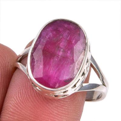 Red Ruby(Simulated) Gemstone Handmade 925 Sterling Silver Gift Ring S.8.5 F1v82