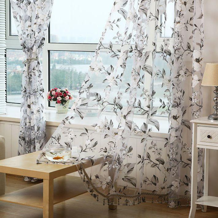 Purple Floral 1pc Sheer Curtain Panel - Light-Filtering, UV Protective Polyester with Rod Pocket Design for Living Room & Bedroom Privacy