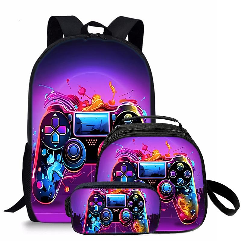 Trendy Popular Novelty game pad 3D Printed 3pcs/Set student School Bags Travel Notebook Backpack Crossbody Lunch bag Pencil Case