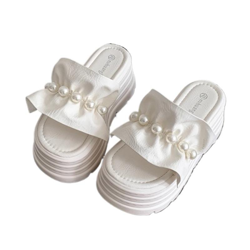 Fashion Summer Bead Pleated Women Slippers High Heels Shoes Platform Elegant Slingback Sandals 2025 Fad New Trends Shoes Dress Zapatos